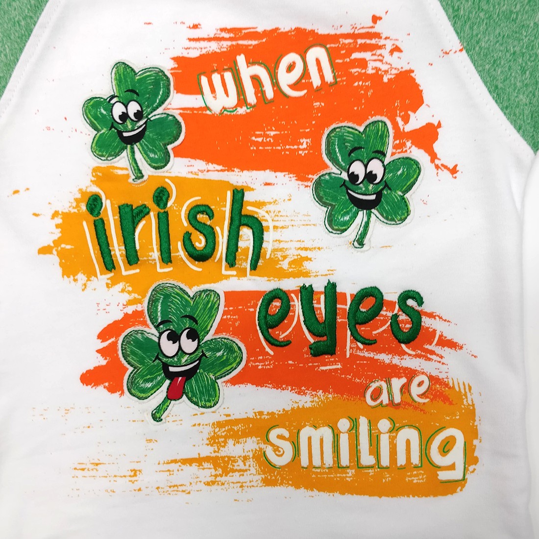 White/ Green Grindle Irish Eyes Raglan Kids T-shirt