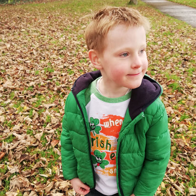 White/ Green Grindle Irish Eyes Raglan Kids T-shirt