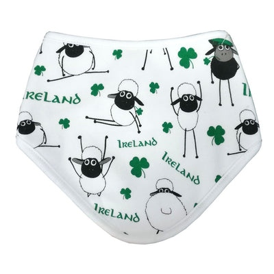 White/ Green Overall Printed Sheep Baby Bib