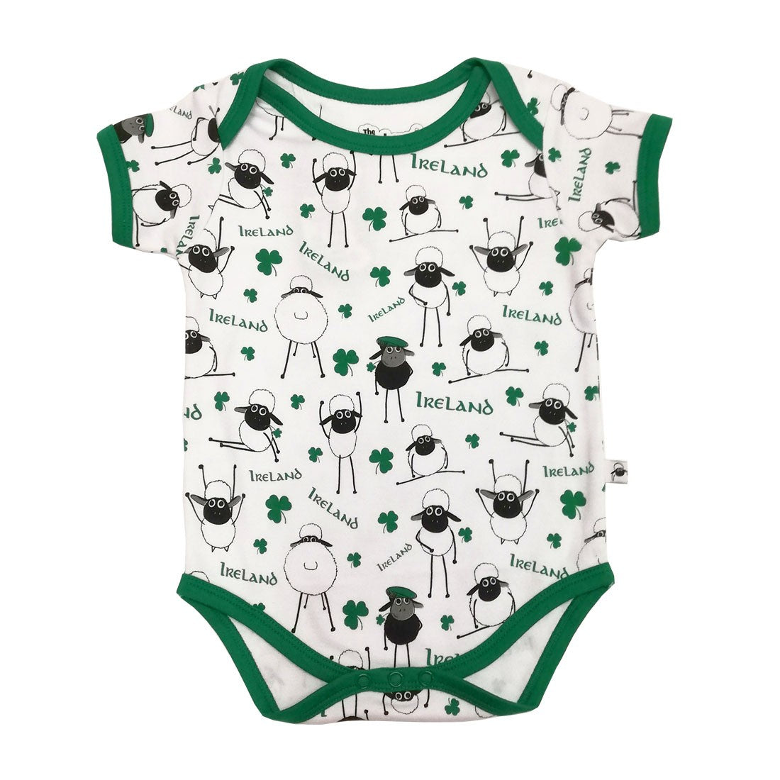 White/ Green Overall Printed Sheep Baby Vest