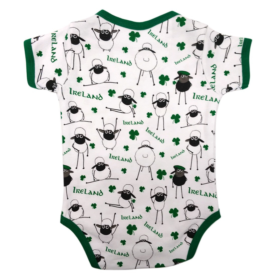 White/ Green Overall Printed Sheep Baby Vest