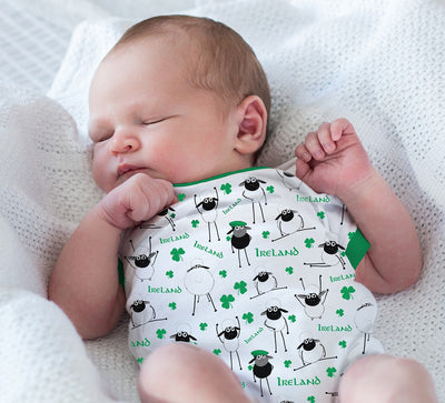 White/ Green Overall Printed Sheep Baby Vest