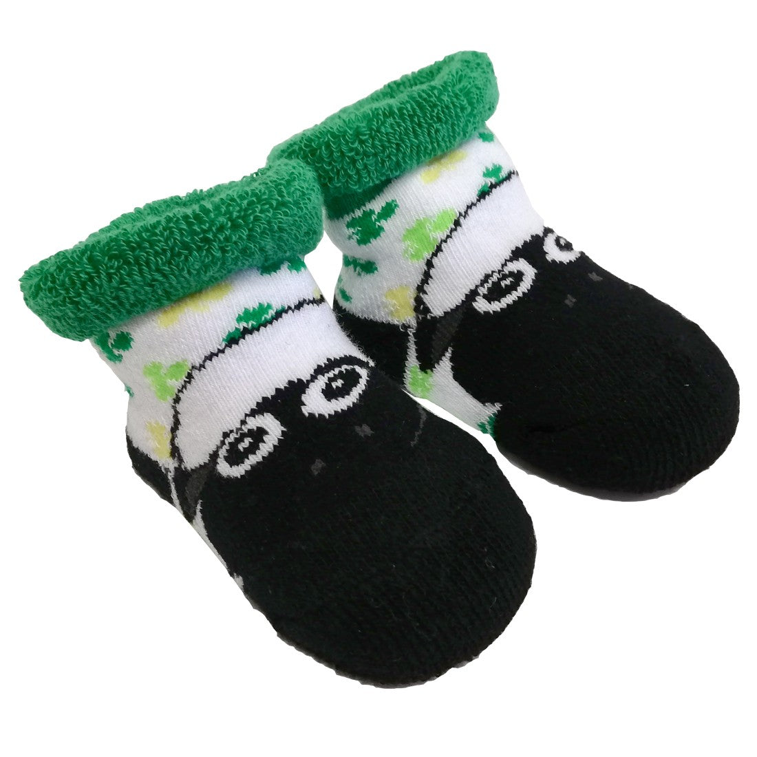 White/ Green Shamrock Sheep Baby Socks