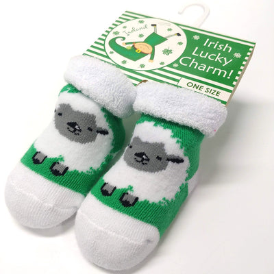 White/ Green Woolly Sheep Baby Booties