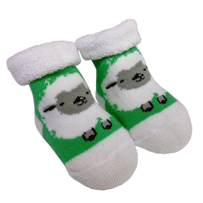 White/ Green Woolly Sheep Baby Booties