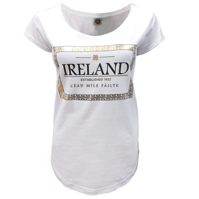 White Ireland Celtic Frame Scoop Neck Ladies T-shirt
