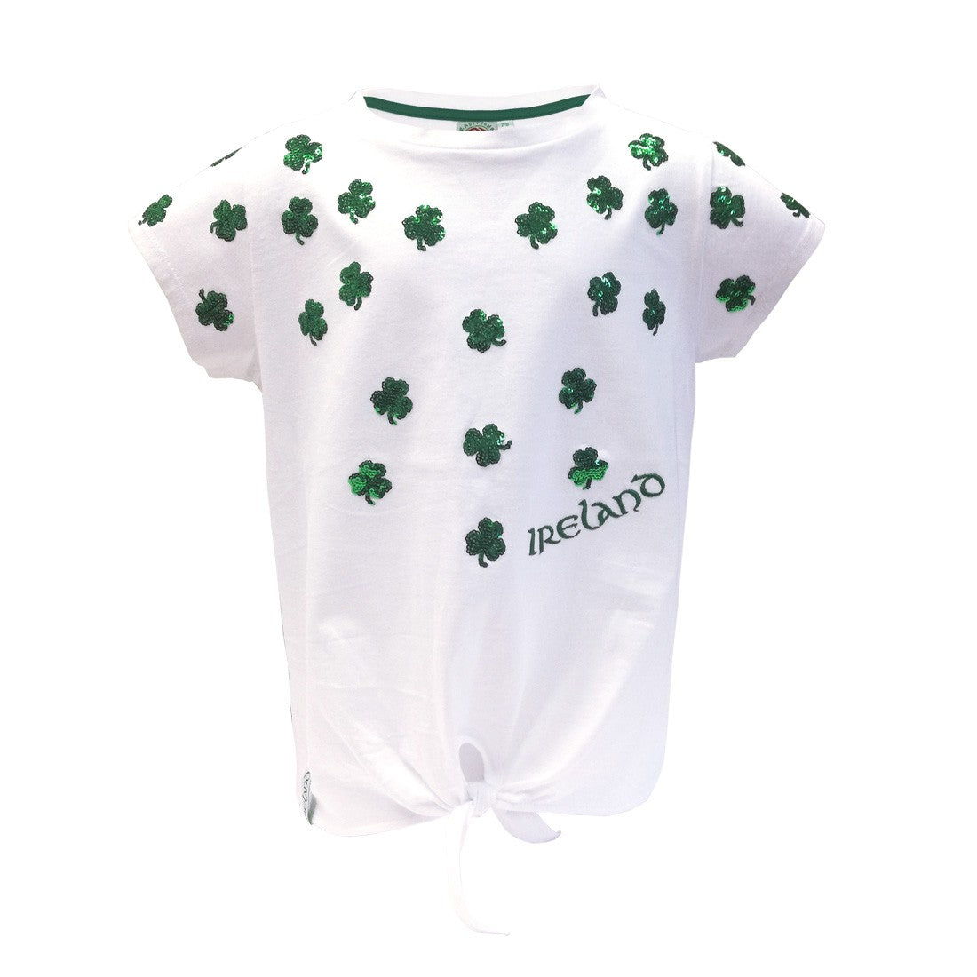 Kids White Ireland Shamrock Sequin Knot T-shirt