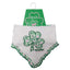 White/ Overall Print Shamrock Applique Bib