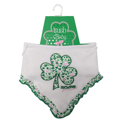 White/ Overall Print Shamrock Applique Bib
