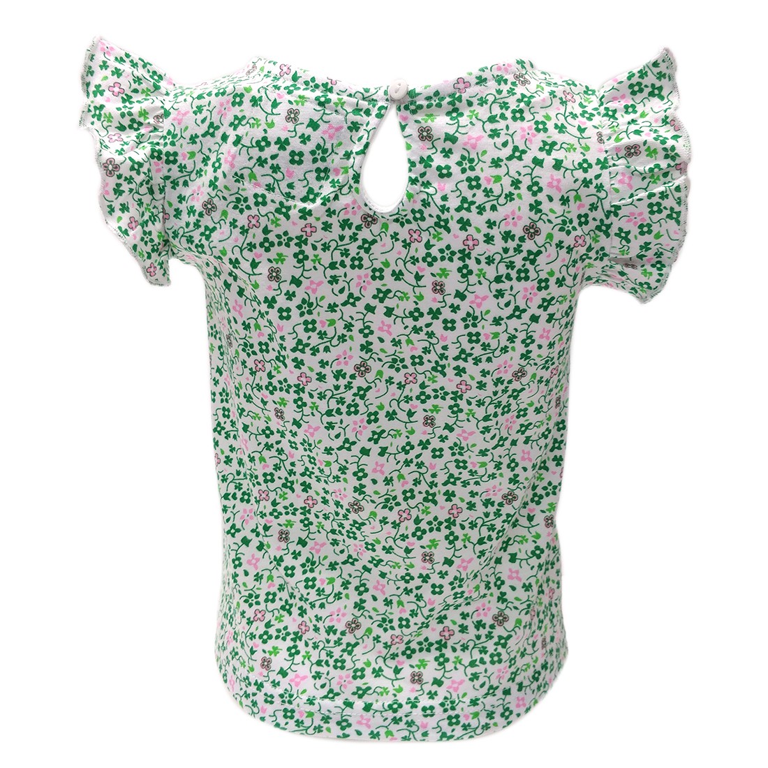 White/ Overall Print Shamrock Kids Frill Sleeve T-shirt