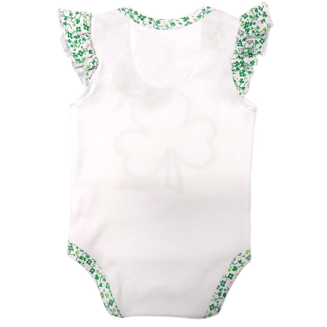 White/ Overall Print Shamrock Kids Frill Sleeve Vest