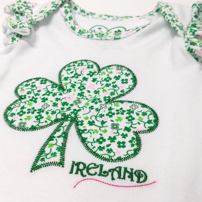 White/ Overall Print Shamrock Kids Frill Sleeve Vest