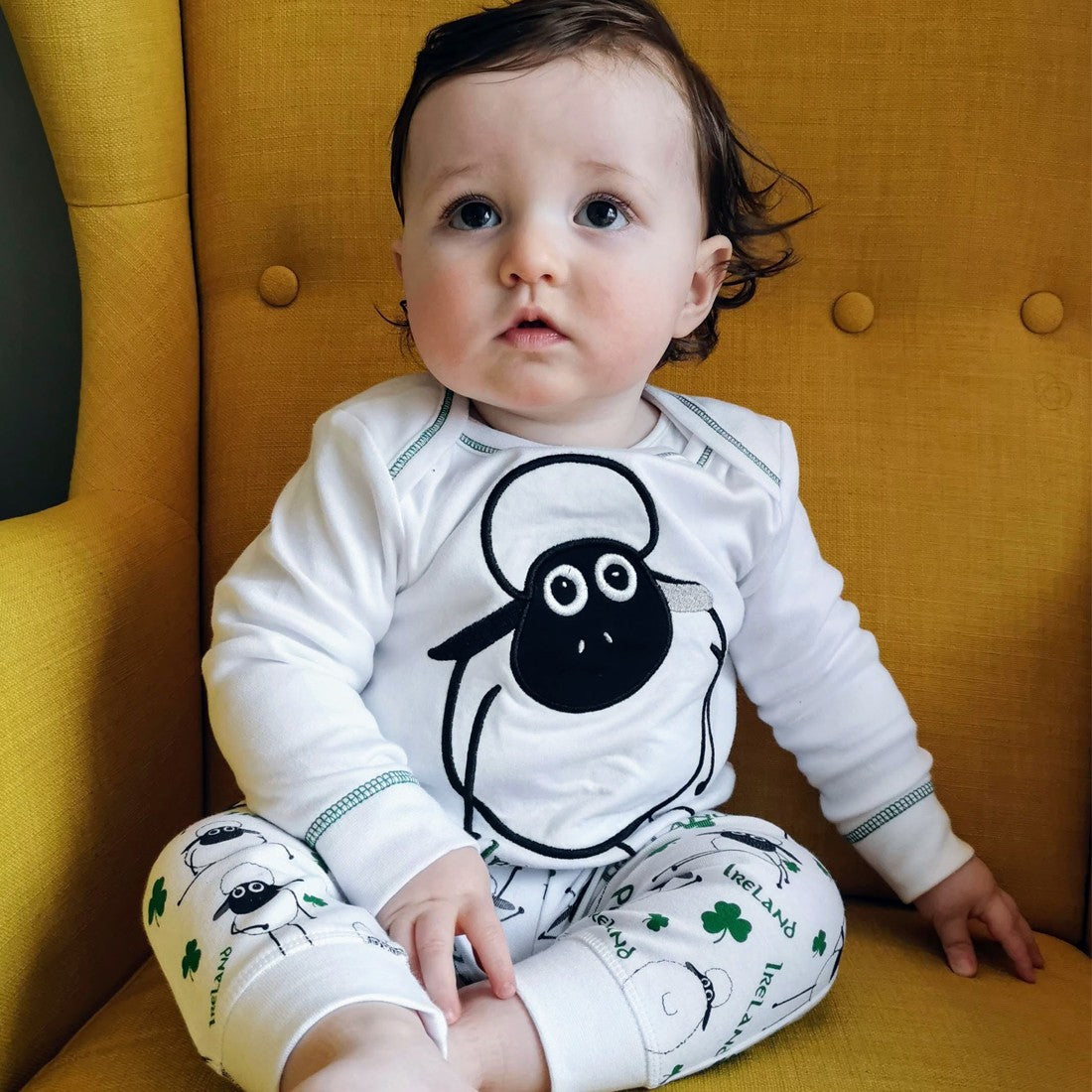 White Overall Print Sheep Baby leggings