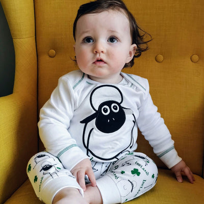 White Overall Print Sheep Baby leggings