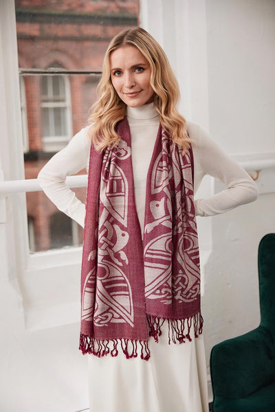 Wool Blend Scarf in Burgundy & Grey