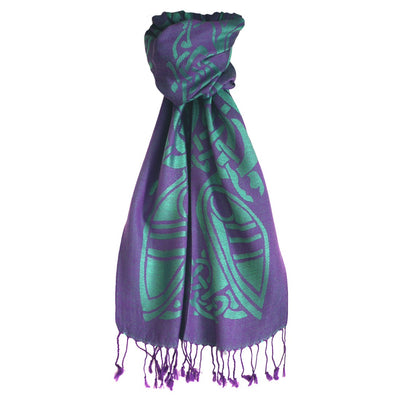 Wool Blend Scarf in Purple & Green