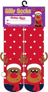 Xmas Deer Novelty Kids Socks in Red & Navy
